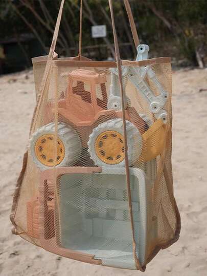 1 pièce Sac de rangement pour jouets pour enfants, sac organisateur de blocs de jouets et de voitures pour chambre de bébé, sac de rangement multifonction pour jouets de plage, équipement de natation, sac en maille de nylon respirant, sac de tri multifonction pour vêtements d'enfants