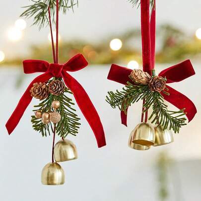 1 زخرفة كلاسيكية لباب ، ديكور وردة وجرس، بدون ريش، لا يحتاج كهرباء، مناسب لديكورات عيد الميلاد