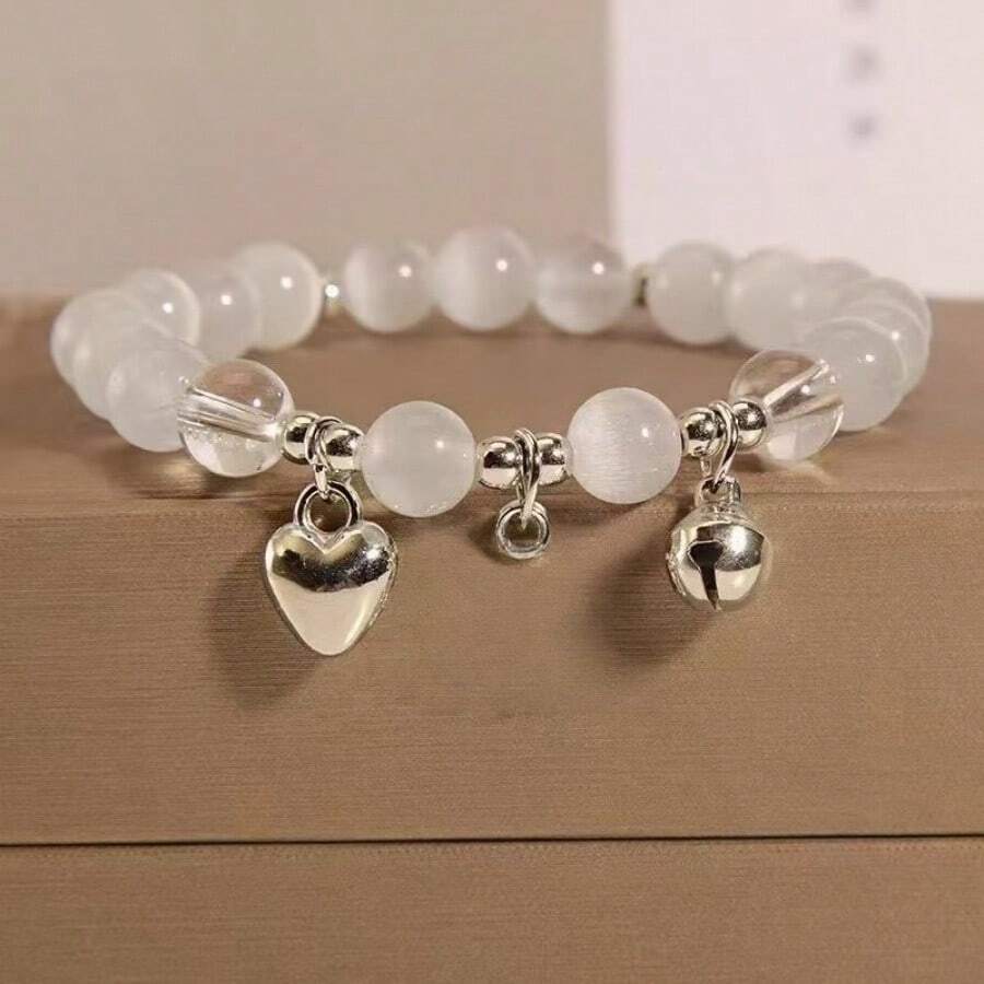 Gifts For Women-1 Piece Minimalist Good Luck Bracelet - Dainty Beaded Jewelry For Women, Ideal For Daily Wear/Work, Elastic String & One Size Fits All - 白色 - 查看 1