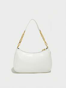 Nuevo bolso de moda clásico y versátil con diseño gráfico de letras, unicolor, material impermeable de PU, bolso de hombro, bolso de axila, adecuado para compras, decorado con colgante de ce - Blanco 5 - Ver 4