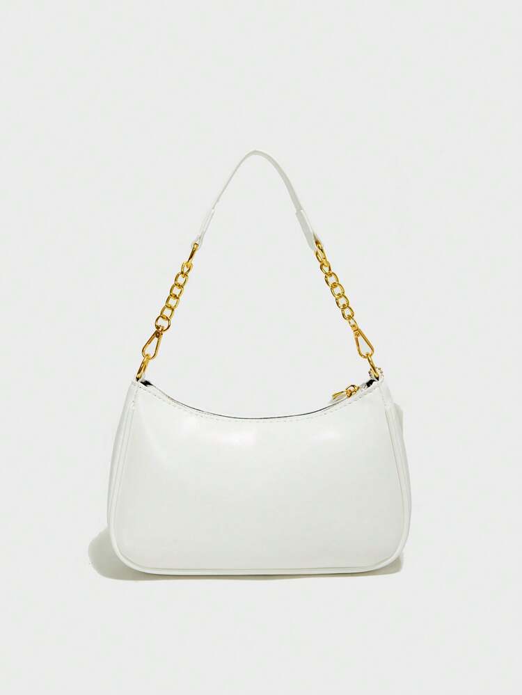 Nuevo bolso de moda clásico y versátil con diseño gráfico de letras, unicolor, material impermeable de PU, bolso de hombro, bolso de axila, adecuado para compras, decorado con colgante de ce - Blanco 5 - Añade 4