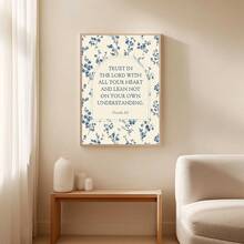 1pc Proverbs 3:5 Bible Verse Wall Art, Scripture Print On Canvas, Blue Floral Pattern, Christian Decor Poster, Suitable For Living Room, Bedroom, Dorm, Office, Gift For Her, Framed Or Unframed - Multicolor - View 5