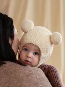 1 件秋冬婴儿帽，可爱日常护耳帽，男女通用幼儿厚保暖针织毛绒帽 - 1PC - 查看 3