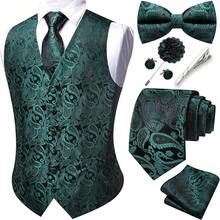 Formal Men Vest V-Neck Suit Vests Tie Bowtie Set Paisley Jacquard Waistcoat Clip Hanky Cufflink Lapel Pin Wedding 8PCShalloween - 綠色佩斯利花紋 - 查看 1