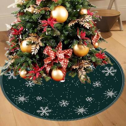 1 pieza Falda para árbol de Navidad con tema de fiesta, patrón de lunares verdes y copos de nieve, falda de árbol de poliéster de 60/90cm, decoración para interiores y exteriores, para crear ambiente navideño, decoración para fiestas, cenas y restaurantes en Navidad, adecuada para uso diario, fiestas, cumpleaños, bodas, cenas y decoración del hogar, decoraciones navideñas, decoración del hogar, decoración de la sala de estar, decoración de otoño