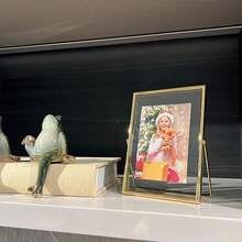 1 pièce Cadre photo en verre transparent et métal, cadre flottant, cadre en verre et métal, cadre en métal rectangulaire pour spécimen, support amovible, support d'affichage photo instantané, cadre de présentation de bureau, Noël, maison, mariage, cadeau de Noël, amis, cadeau de la Saint-Valentin