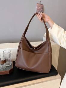 现代简约纯色荔枝图案面料设计女士单肩包，休闲手提包，适合大学生和日常使用，轻便大容量