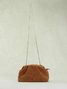 SCULPTEDSTYLE BAGS 1件秋冬新款復古棕色紋理麂皮手拿包，美拉德風女款手提包，歐美時尚百褶極簡女款手拿包，附鏈條肩帶可斜跨 - 棕色 - 查看 9