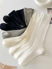 4 Pairs Solid Color Thin Calf Socks For Women, Breathable Mesh Texture, Ballerina Style Long Socks, Summer