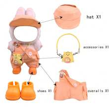 4 قطع طقم ملابس دمية بطول 17 سم = 1 قبعة + 1 بنطلون بيب + 1 إكسسوار + 1 زوج من الأحذية، صندوق أعمى مطلي بالماكرون ملابس دمية مناسبة للدمى من الجيل الأول والثاني والثالث، لعبة حفلة المراهقين، هدية عيد ميلاد (الدمية غير مشمولة)