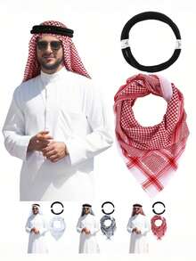 Arab Headscarf Dubai Headscarf Saudi Arabia Tourism Baotou Ornaments Men's Headband+Headscarf Arab Jacquard Square Scarf Dubai Middle East National Costume