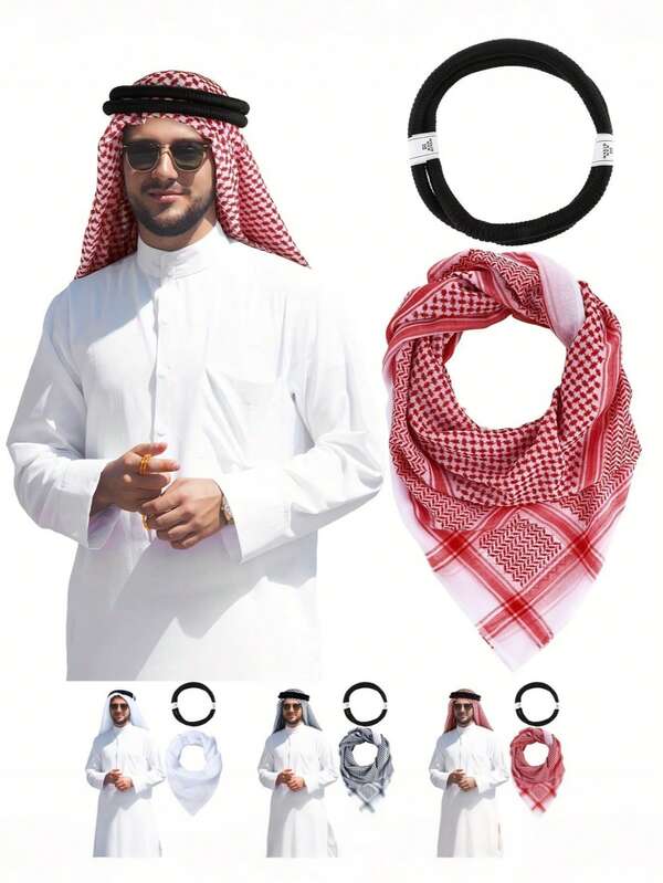 Arab Headscarf Dubai Headscarf Saudi Arabia Tourism Baotou Ornaments Men's Headband+Headscarf Arab Jacquard Square Scarf Dubai Middle East National Costume