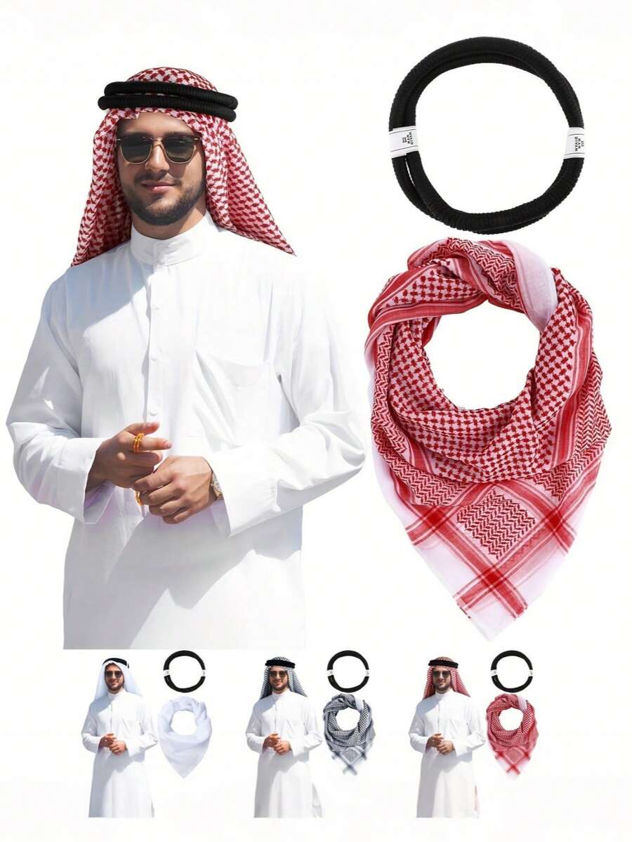 Arab Headscarf Dubai Headscarf Saudi Arabia Tourism Baotou Ornaments Men's Headband+Headscarf Arab Jacquard Square Scarf Dubai Middle East National Costume