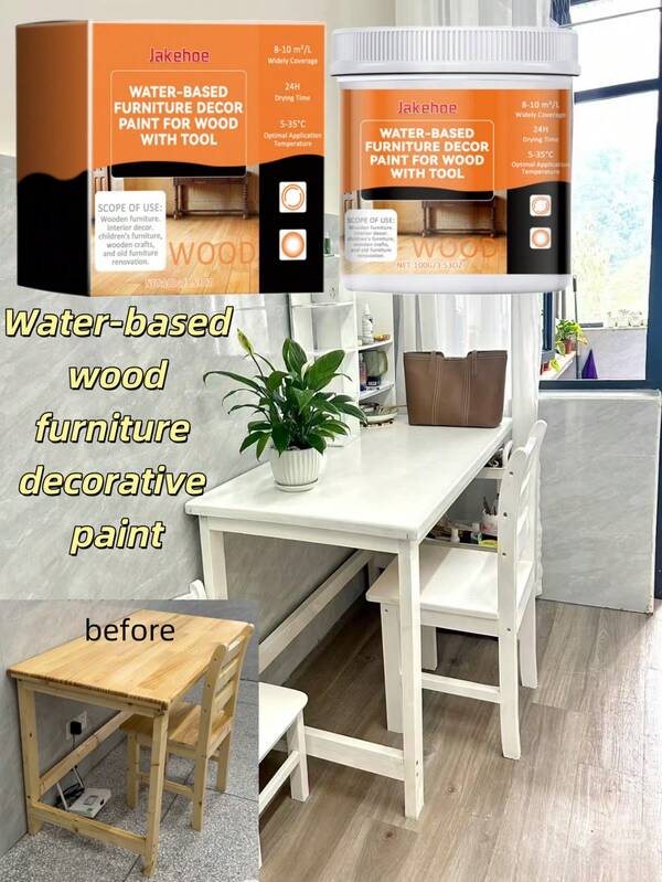 jakehoe Water-Based Wood Furniture Decorative Paint, Suitable For Refinishing And Recoloring Wood Doors, Furniture, Windows. It Is Water-Resistant, Stain-Resistant, Easy To Clean And Maintain. Provides A Soft Luster And Enhances The Quality Of Wood. Suitable For High-Frequency Use Environments.