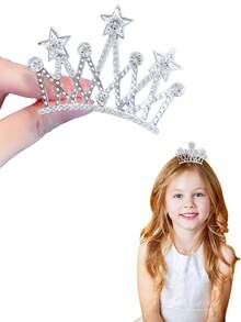 1pc Crown Hair Clip Headpiece For Children's Birthday Wang Guantong Hair Hoop Host Hair Clip Diamond Insert Comb Korean Style Girl Little Princess Baby Birthday Photo Crown Hair Clip Headpiece - Silver - View 4