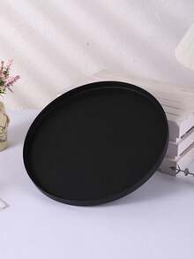 1 Stück schwarzes rundes Tablett, schlicht & Aufbewahrung für Zuhause & Blumentopfuntersetzer & Kerzenteller