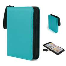 4 Pocket Trading Card Binder -Zipper PU Cover Card Album, Sturdy 360 Loading Holder For MTG, TCG & Sports Cards - Turquoise - Blue - View 1