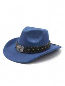 1pc Unisex New Faux Leather Cowboy Hat With Star Beaded Decor, High-Quality Suede Material Wide Brim Hat, Fashion Minimalist European & American Style Western Cowboy Hat, Suitable For Daily Wear, Western Themed Events, Birthday Parties, Music Festivals, Horseback Riding And More Occasions