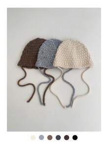 1 pièce Bonnet tricoté à la main en couleur unie, motif gaufré, chapeau d'oreille chaud avec attache, chapeau de ski polyvalent minimaliste pour femmes, élégant bonnet tricoté pour l'hiver - Multicolore - Voir 10