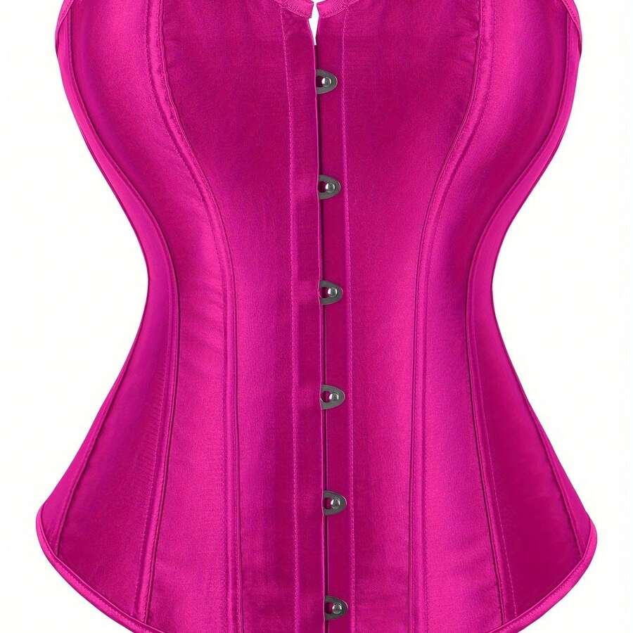 Strapless Vintage Silk Bodysuit Front Lace Tight Non-Stretch Polyester Women Apparel For Adult Carnival Costume Occasions - 玫瑰紅 - 查看 1