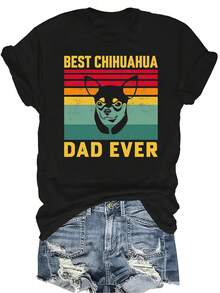 Mejor camiseta de papá Chihuahua Camiseta unisex de verano casual y transpirable con cuello redondo, manga corta, estilo callejero y versátil, adecuada para adolescentes y adultos - Negro - Ver 1