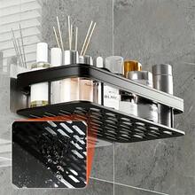 2pcs Black Metal Wall-Mounted Shower Caddy Set, No Drilling Required, Rust-Resistant Bathroom Organizer For Shampoo, Conditioner, Space-Saving Hanging Shelves