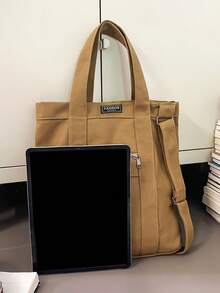 复古时尚男士托特包，大容量日式单肩包，适合工作、上学、度假、通勤，可斜挎或双肩背，返校必备帆布托特包 - 彩色 - 查看 8