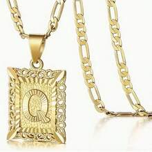 1 件男女通用 14K 镀金方形大写首字母吊坠项链，A-Z 链式项链 - 金黃色 - 查看 26