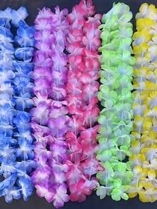5/12/20pcs Hawaiian Flower Garland Necklaces, Artificial Flower Necklaces, Tropical Flower Garland Headbands For Summer Beach/Pool Decorations, Festival Party Decorations, Wedding Decorations, Family Party Decorations, Hula Dance Party Decorations, Graduation Parties, Dance Party Decorations, Birthday Decorations,Christmas (Colors Are Randomly Selected)