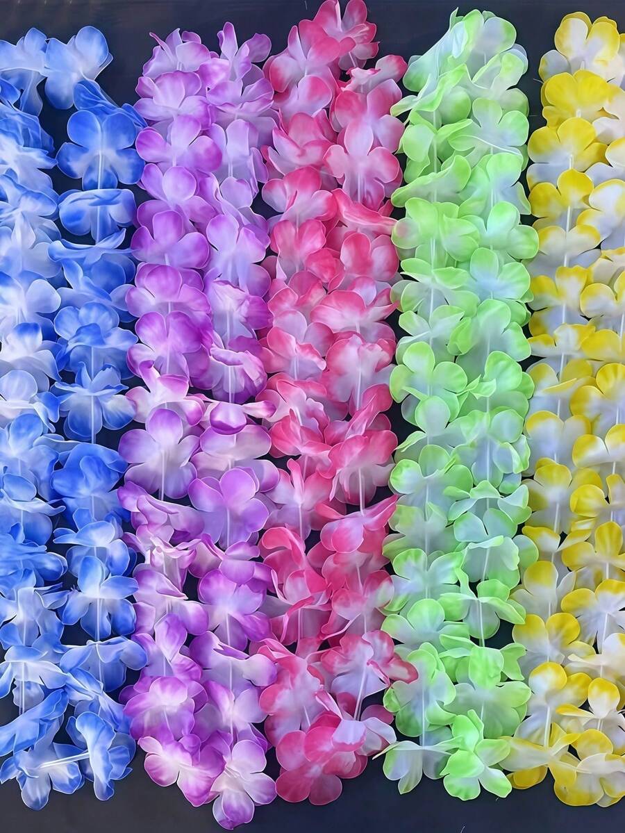 5/12/20pcs Hawaiian Flower Garland Necklaces, Artificial Flower Necklaces, Tropical Flower Garland Headbands For Summer Beach/Pool Decorations, Festival Party Decorations, Wedding Decorations, Family Party Decorations, Hula Dance Party Decorations, Graduation Parties, Dance Party Decorations, Birthday Decorations,Christmas (Colors Are Randomly Selected)
