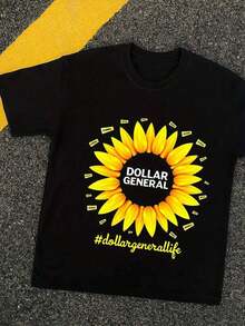 Men's & Women's Dollar General Sunflower Graphic-Shirt - Black With Vibrant Yellow Sunflower Design -% Cotton Regular Fit Casual Summer Tee - Breathable & Soft Casual Attire, Comfortable Fit Shirt EQTB - 黑色 - 查看 2