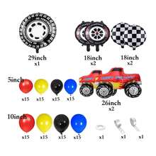 Cổng bóng bay chủ đề xe tải quái vật 130 chiếc bao gồm một chiếc xe tải, lốp xe, bóng bay lá kim loại kẻ caro đen trắng và bóng bay cao su latex màu xanh đậm, đen, vàng và đỏ. Hoàn hảo cho tiệc sinh nhật, tiệc mừng em bé, trang trí ngoài trời, trưng bày trò chơi và trang trí tiệc theo chủ đề xe tải hoạt hình. - Nhiều màu - Xem 3