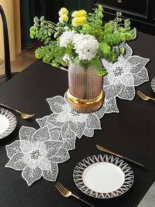 1pc Christmas Flower PVC Gold Foil Table Runner, Suitable For Christmas Dining Table Center Decor, Holiday Party Wedding Celebration Dinner Table Mat, Outdoor Party Floral Table Runner - Multicolor - View 4