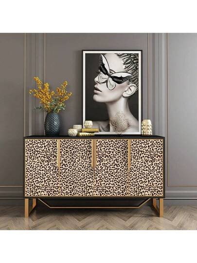 Roll Leopard Print Peel Stick Wallpaper, Waterproof Removable Self Adhesive Textured PVC Contact Paper, Bedroom Kitchen, Bathroom, Cabinets, Vanity, Easy To Apply Remove, Bruin Geel Home Sticker view 6