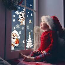 Christmas Window Adsorption Film Christmas Snowman Window Stickers Christmas Glass Window Stickers Winter Christmas Holiday Decorative Stickers
