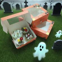 24pcs Halloween Paper Boxes, 4"X4"X2.5" Pumpkin Cookie Boxes, Bat Shaped With Transparent Window, Colorful Open Window Cake Boxes For Wedding, Graduation Party, Gifts - Suitable For Donuts, Mini Cakes, Pastries, Sweets And Cakes, 10cm X 10cm X 6.2cm