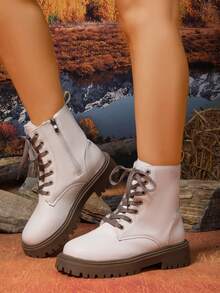 Women's New Personalized Casual Outdoor Street Thick Sole Comfortable Lace-Up Cozy Warm Elastic Chelsea Boots