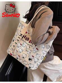 Sanrio 新款Hello Kitty帆布手提包，女士大容量单肩包，学生手提包，旅行休闲便捷携带 - 彩色 - 查看 7