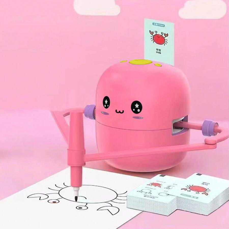 Smart Drawing Robot,Interactive Educational Drawing Robot,Voice Interactive Educational Smart Art Painting Machine,Montessori Learning Toy With 100 Word Cards,For Aged 5 And Above - Pink - View 1