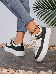 Zapatillas de deporte de moda versátiles de uso diario con contraste de color para mujer - Beige oscuro - Ver 3