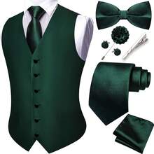 Formal Men Vest V-Neck Suit Vests Tie Bowtie Set Paisley Jacquard Waistcoat Clip Hanky Cufflink Lapel Pin Wedding 8PCShalloween - 翡翠綠 - 查看 2