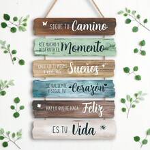 1 pieza Placa de pared de madera vintage con cita inspiradora en español - Letrero motivacional de madera, adecuado para la decoración del cuarto de adolescentes, aniversario, escuela y decoración del hogar, diseño clásico de pared colgante, decoración de pared montada, decoración del hogar inspiradora, decoración con encanto retro, hecho a mano, regalo para el hogar | Decoración motivacional | Superficie de madera natural, decoración de pared, aplicable para 11 fiestas diferentes, regalo de Navidad, regalo de Acción de Gracias - Multicolor - Ver 1