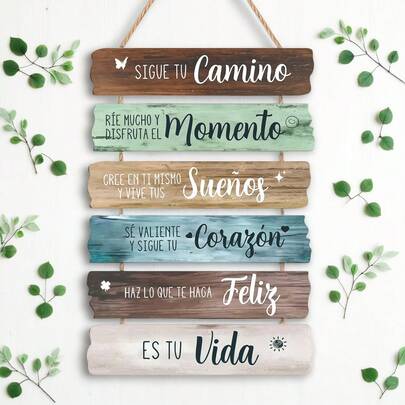 1 pieza Placa de pared de madera vintage con cita inspiradora en español - Letrero motivacional de madera, adecuado para la decoración del cuarto de adolescentes, aniversario, escuela y decoración del hogar, diseño clásico de pared colgante, decoración de pared montada, decoración del hogar inspiradora, decoración con encanto retro, hecho a mano, regalo para el hogar | Decoración motivacional | Superficie de madera natural, decoración de pared, aplicable para 11 fiestas diferentes, regalo de Navidad, regalo de Acción de Gracias