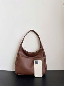 现代简约纯色荔枝图案面料设计女士单肩包，休闲手提包，适合大学生和日常使用，轻便大容量