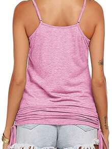 Tops Women Lace Up Shirt - Summer Spaghetti Strap Tank With Side Shirring & Banded Bottom - 粉色 - 查看 5
