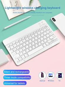 1pc Ultra-Thin Wireless 10-Inch Keyboard, Mini Convenient Bluetooth Keyboard With Rechargeable Battery, Compatible With Android, Windows, Suitable For IPad, Tablet, Phone, Christmas/Halloween Gift