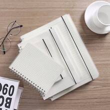 金属线圈笔记本，带背带，方格，横线，空白内页，内含文件夹，简约，便携，防水，适合学校和办公室使用 - 米色 - 查看 2