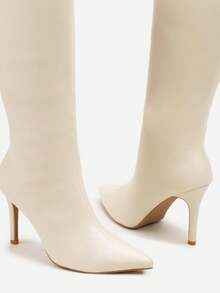 适合日常穿着的经典款式细高跟靴 - 米色 - 查看 6