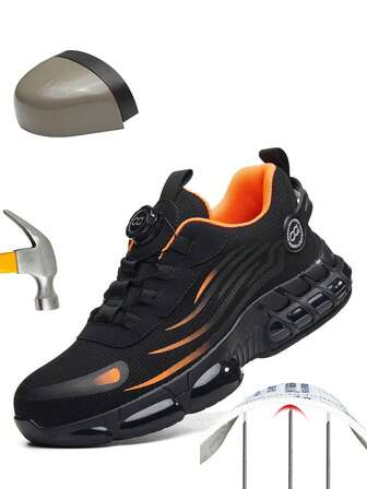 Men & Women's Industrial Construction Work Shoes, Wide Fit Steel Toe Shoes, Rotary Button New Comfortable Work Shoes, Outdoor Sports Hiking Shoes, Construction Site Lightweight Breathable Work Shoes, Unisex (Please Measure Foot Length To Select Size Based On China Size)