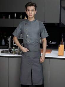 New Customized Fashion Work Uniform, Unisex Short Sleeve Gray Breathable Mesh High-End Hotel Work Uniform, Suitable For Western Restaurant, Bakery, Coffee Shop, Flower Shop, Barbecue Shop, Fast Food Restaurant. Personalized Design, Elegant And Generous, Pocket Design For Easy Storage Of Small Items, Skin-Friendly And Durable Fabric - Grey - View 3